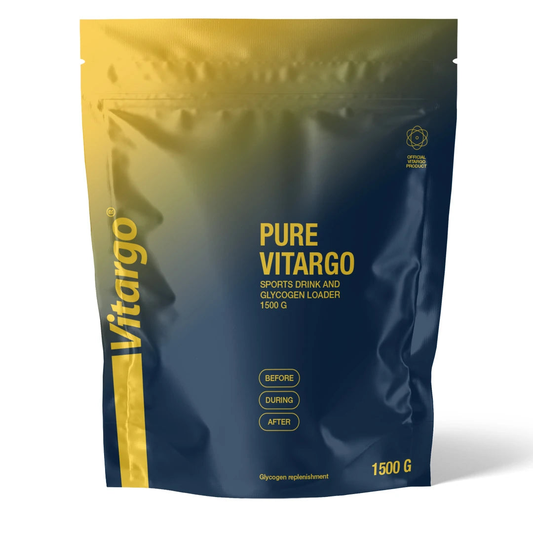 Vitargo Pure 1.5 kg naturella snabba kolhydrater i pulverform, förpackad i en mörkblå och gul påse., bild 1 av 1