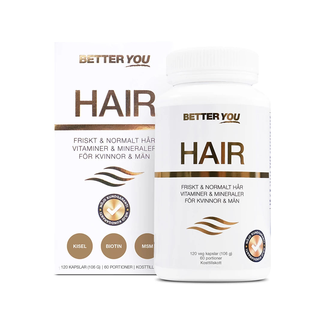 Better You Better You Hair - 120 caps kosttillskott i en vit burk och kartong med bronsfärgade detaljer., bild 1 av 1