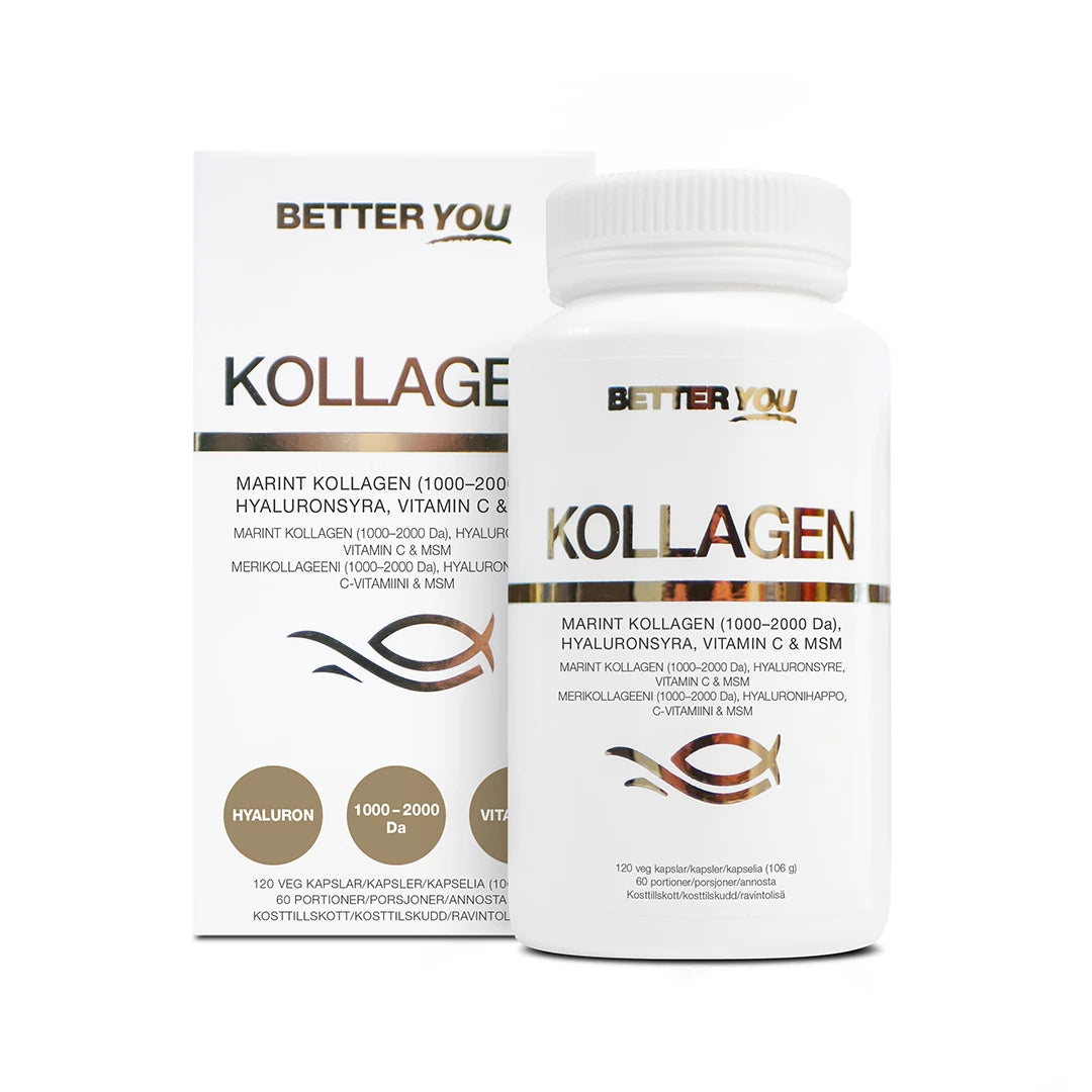 Better You Premium Kollagen - 120 kaps i en vit burk med tillhörande kartong och kopparfärgade detaljer., bild 1 av 1