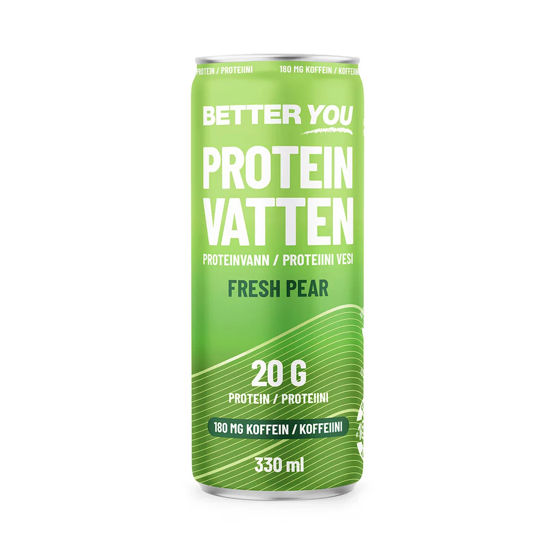 Better You Proteinvatten 330 ml i en ljusgrön burk med vit text och smaken Fresh Pear., bild 2 av 4