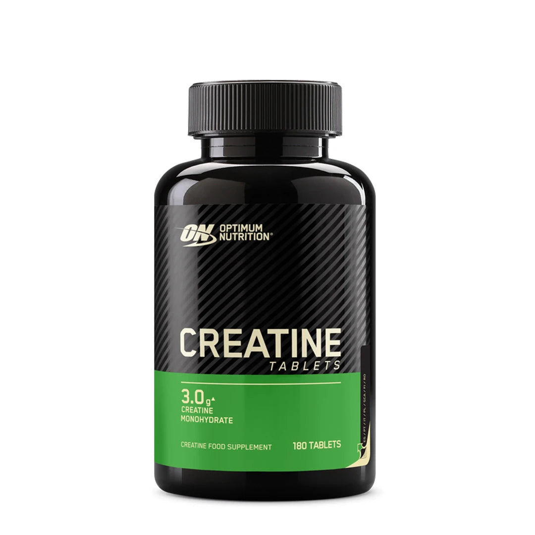 Optimum Nutrition Creatine Tablets 180 tabs i en svart burk med grön etikett., bild 1 av 1
