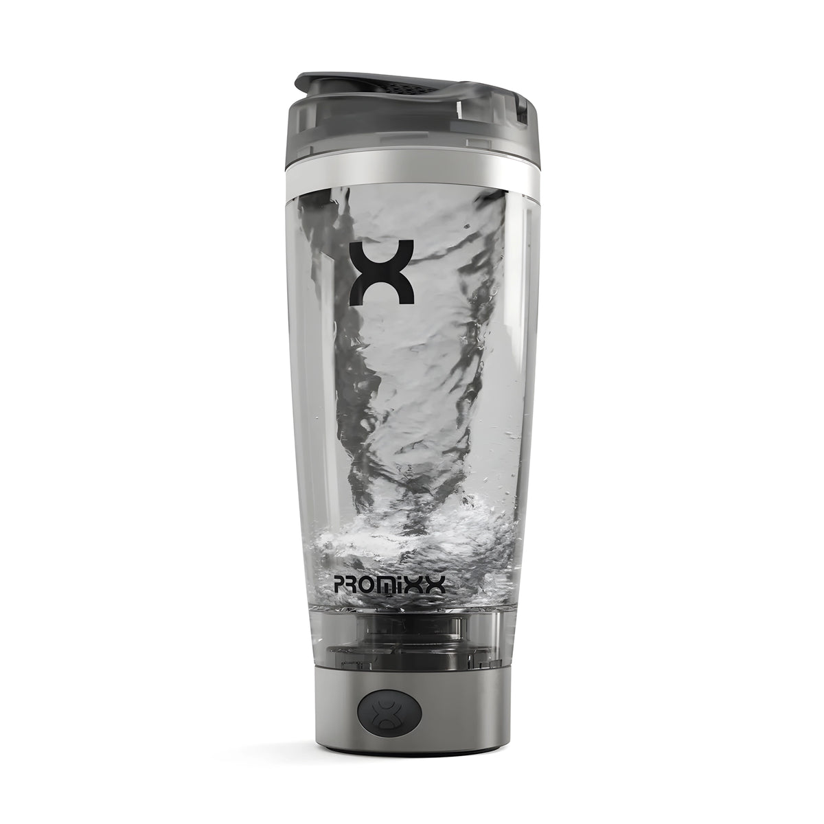 ProMixx PRO Electric Shaker 600 ml Stainless Steel med rostfri botten och en aktiv vattenvirvel inuti flaskan., bild 1 av 1