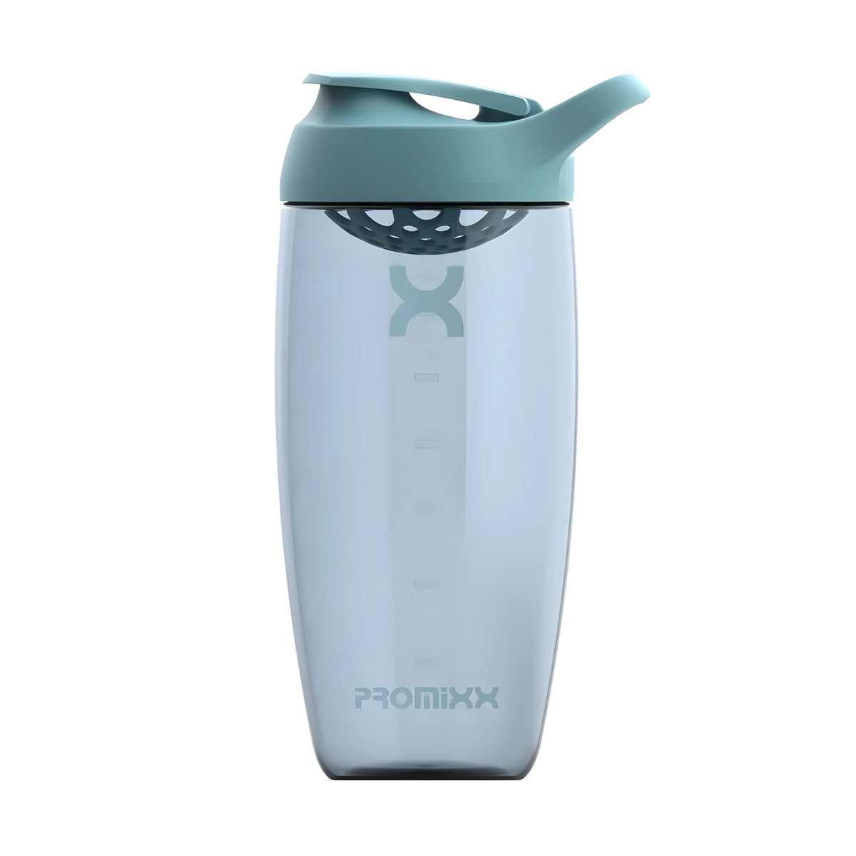 ProMixx Pursuit Shaker Bottle 700 ml med blått lock, integrerad agitator och transparent flaska i ECOZEN-material.