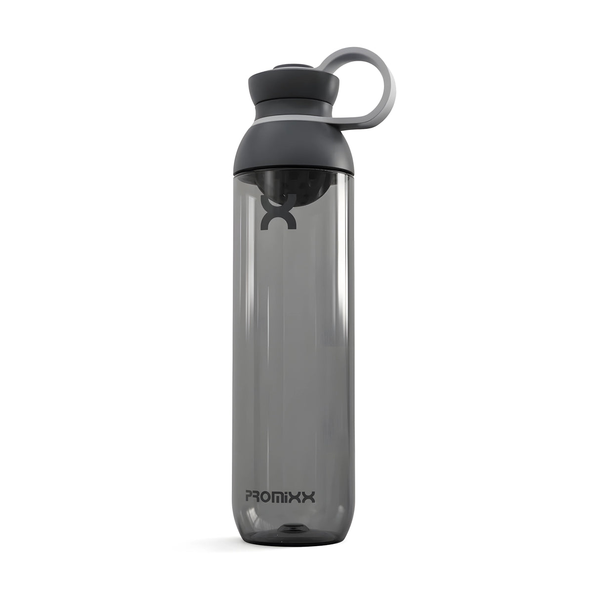 ProMixx Form Hybrid Bottle 760 ml, en transparent grafitgrå shakerflaska med mörkgrått lock och bärloop.