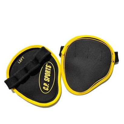 C.P. Sports Power Grips Pro Black/Yellow, svarta träningsgrepp i neopren med gul kant och gummerad greppyta., bild 1 av 2