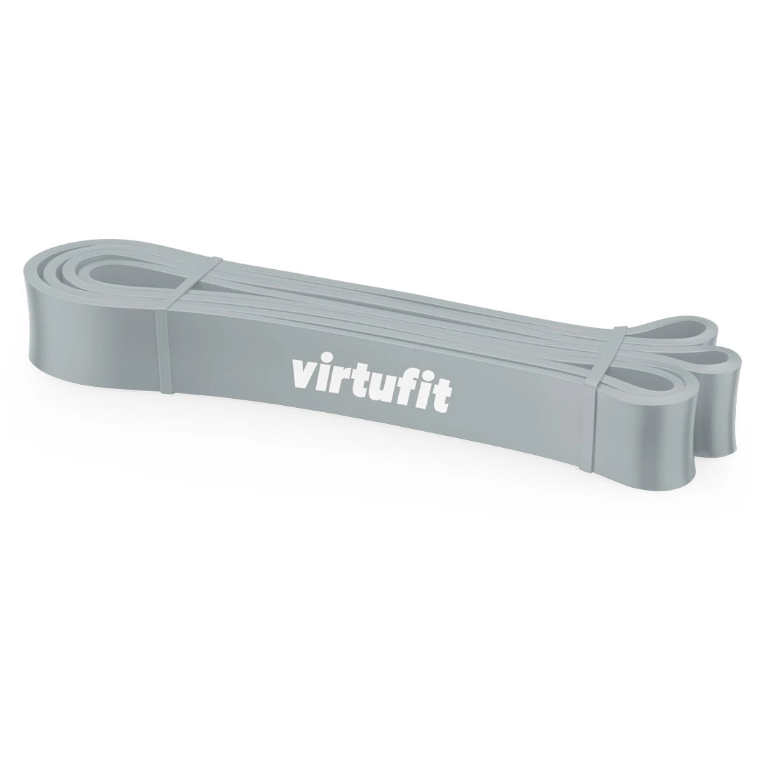 Virtufit Power Band Light träningsband i grå PVC med vit logotyp, perfekt för styrketräning och rehab., bild 1 av 1