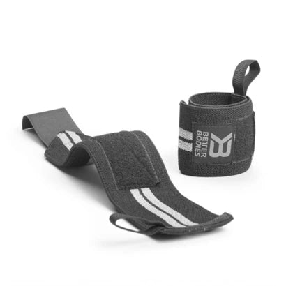 Better Bodies Elastic Wrist Wraps Black, svarta elastiska handledslindor med tumögla och kardborrelås., bild 1 av 1