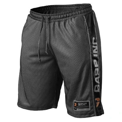 Gasp No1 Mesh Shorts Black är svarta träningsshorts i mesh med dragsnöre och stor logotyp längs sidan., bild 2 av 6