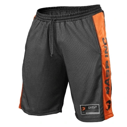Gasp No1 Mesh Shorts Black &amp; Flame är svarta träningsshorts i mesh med orangea sidopaneler och tydlig logotyp., bild 6 av 6