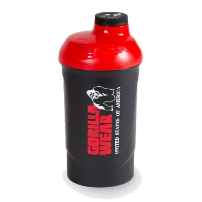 Gorilla Wear Wave Shaker 800 ml Black/Red, en svart shaker i plast med rött lock och vit logotyp., bild 1 av 1