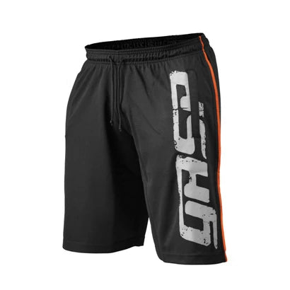 Gasp Pro Mesh Shorts Black är svarta träningsshorts i mesh med orange revär och stor vit logga på vänster ben., bild 6 av 6