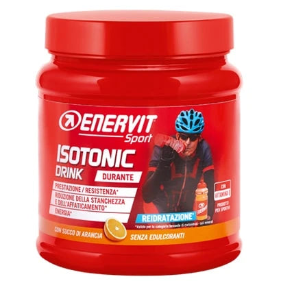 Enervit Isotonic Drink 420 g sportdryckspulver i en röd burk för smaken apelsin., bild 2 av 2