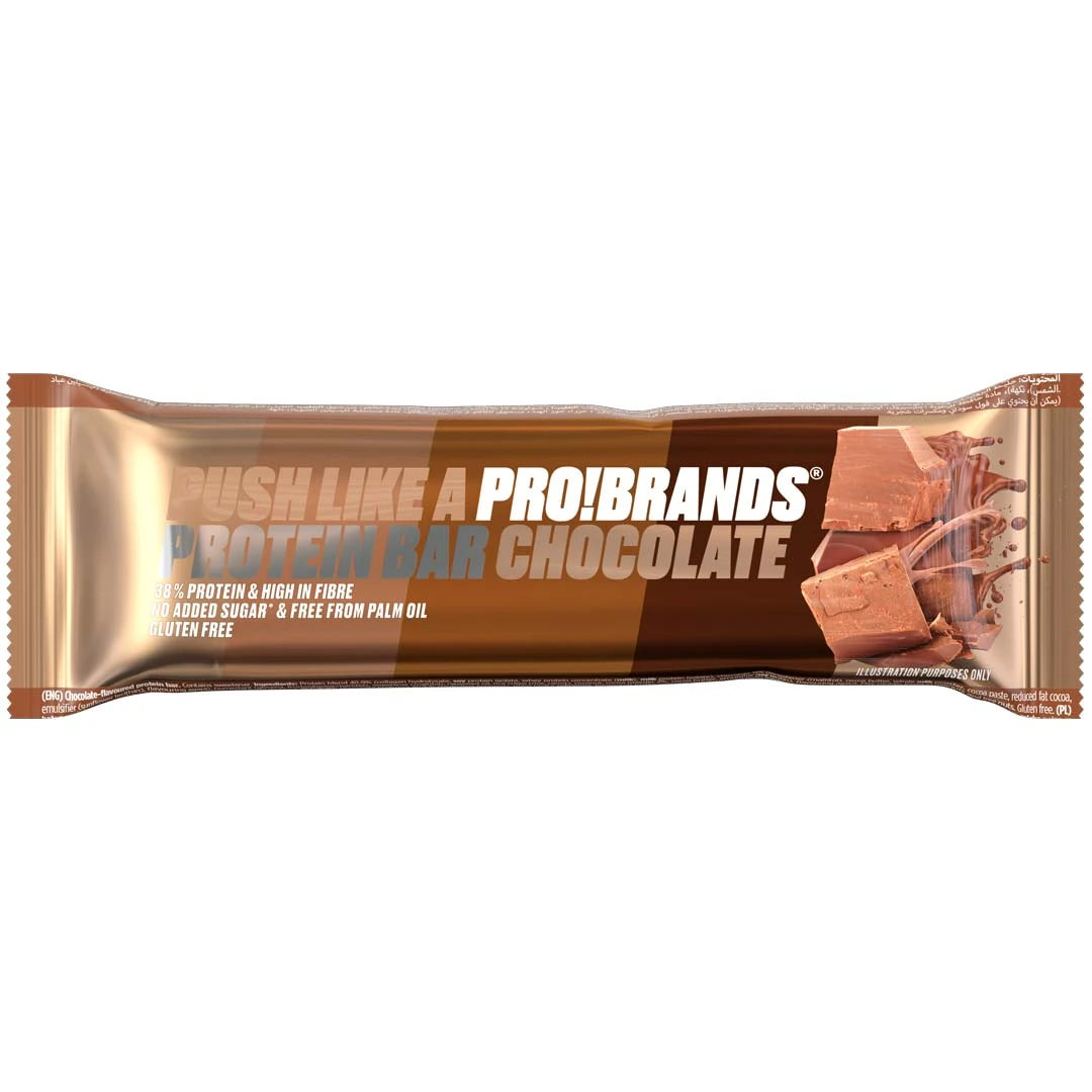 Pro Brands Proteinbar 45 g i en brun metallisk förpackning för smaken Chocolate., bild 2 av 5