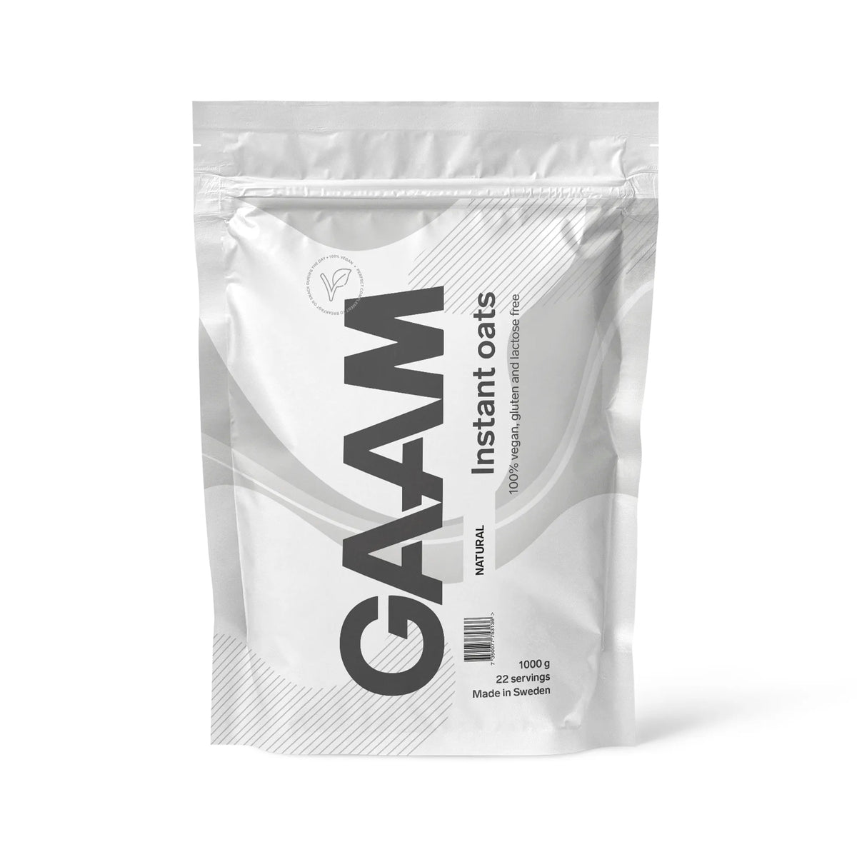 GAAM Instant Oats 1 kg havrebaserat pulver i en stilren vit påse med naturell smak., bild 1 av 1