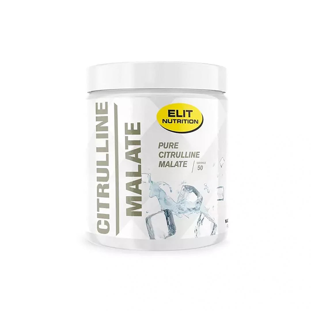 Elit Nutrition Citrulline Malate 250 g aminosyror i pulverform, förpackad i en vit burk med isbitar på etiketten., bild 1 av 1