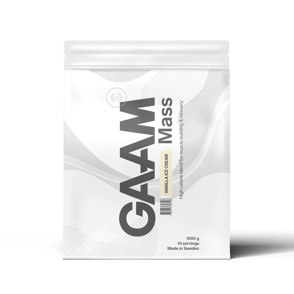 GAAM 100% MASS Premium 1 kg gainer i en vit påse för smaken Vanilla Ice Cream., bild 4 av 9