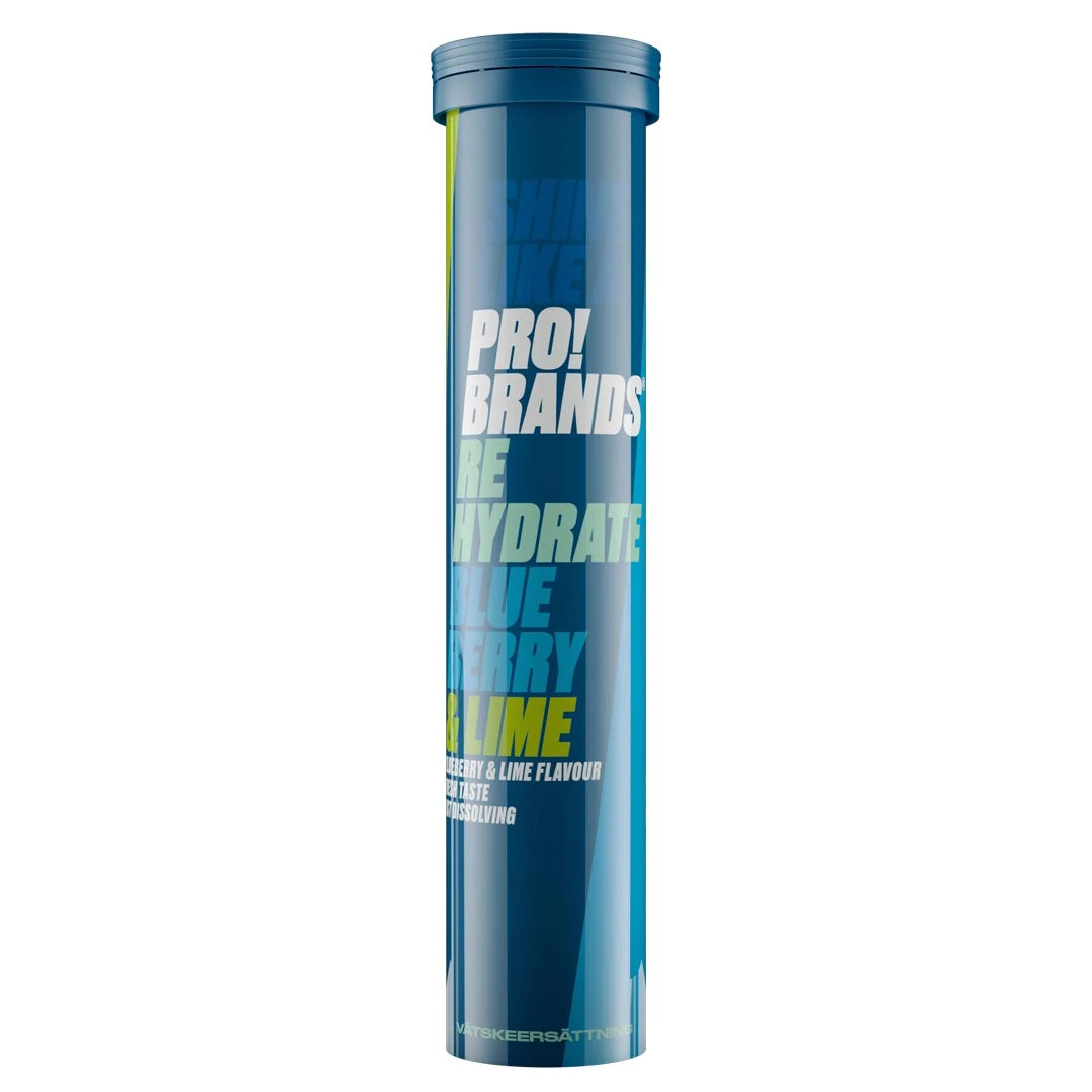 Pro Brands Rehydrate 20 Tabs vätskeersättning i ett blått rör med smak av Blueberry Lime., bild 1 av 1