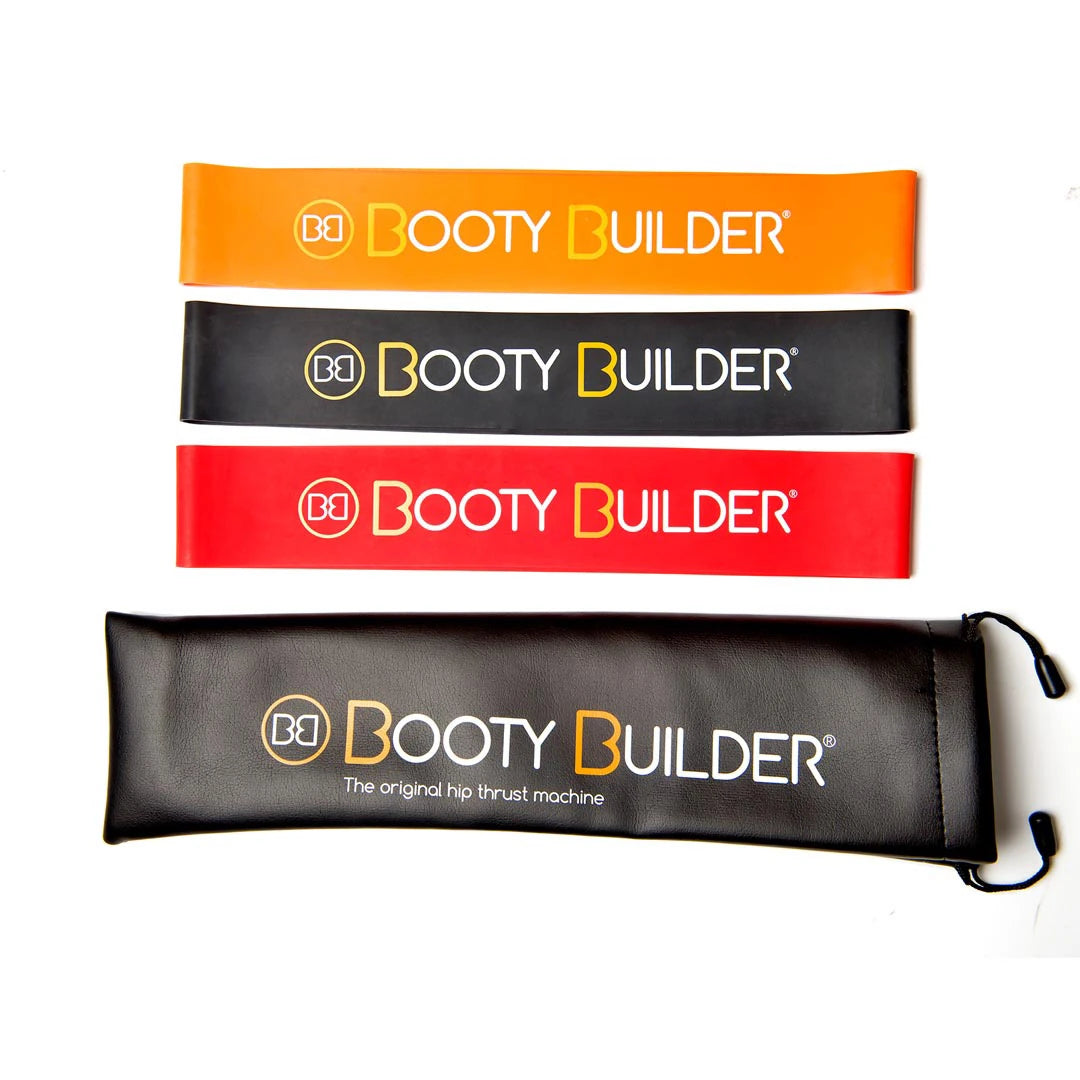 Booty Builder Mini Bands Black 3-Pack, träningsband av naturgummi i orange, svart och rött med svart förvaringspåse., bild 1 av 1