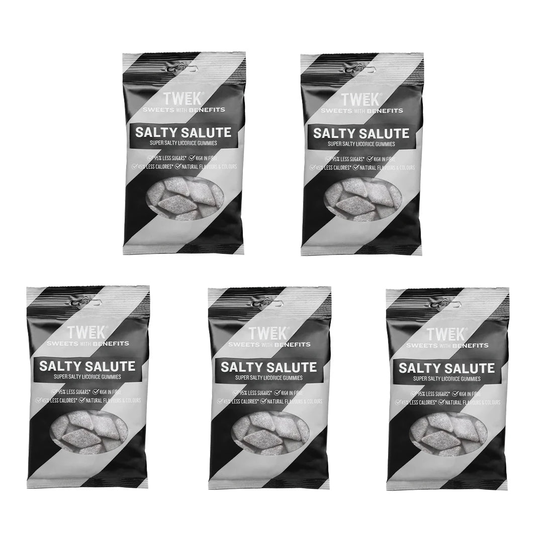 5 x Tweek Sweets 80 g Salty Salute godis i svarta och gråa påsar med super salty licorice gummies., bild 1 av 1