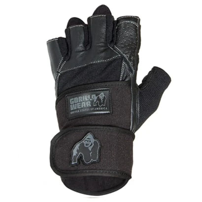 Svart Gorilla Wear Dallas Wrist Wrap Gloves träningshandske i läder och mesh med handledslinda för styrketräning., bild 1 av 6