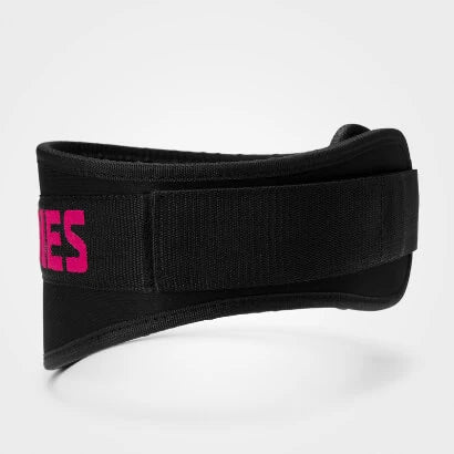 Better Bodies Womens gym belt Black/pink, ett svart träningsbälte i neopren med kardborreband och rosa logotyp., bild 3 av 5