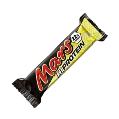 Mars Hi Protein Bar 59 g förpackad i ett svart och guldigt omslag med den klassiska röda logotypen., bild 1 av 1