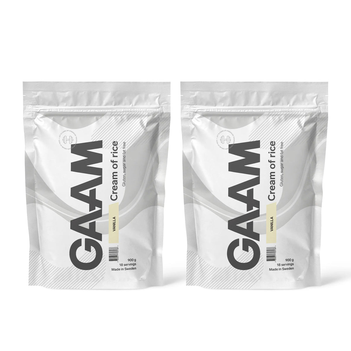 2 x GAAM Cream of Rice 900 g i två vita påsar med grå detaljer för smaken Vanilla., bild 1 av 1