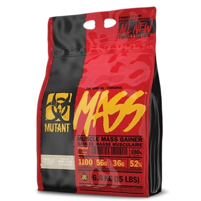 Mutant Mass 2.2 kg gainer i en röd och svart påse med gul text och detaljer för smaken Vanilla Ice Cream., bild 1 av 1