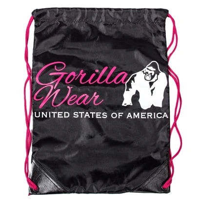 Gorilla Wear GW Drawstring Bag Black Red är en svart gympåse med röda snören, logotyp framtill och förstärkta hörn.