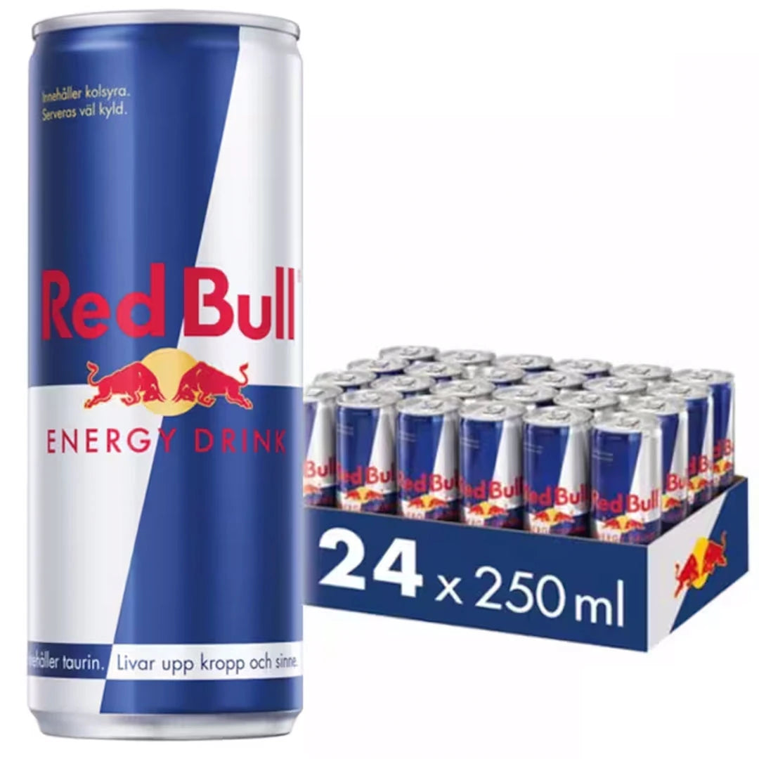 24 x Red Bull Energidryck 250 ml Original i ett klassiskt blått och silvrigt flak med matchande burkar., bild 1 av 1
