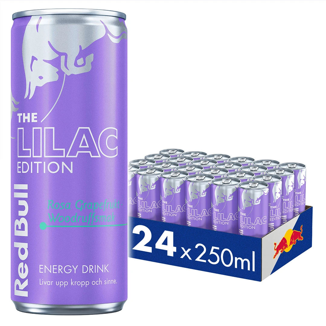 24 x Red Bull Energidryck 250 ml Lilac Edition - Rosa Grapefrukt i ett flak med matchande lila burkar., bild 1 av 1