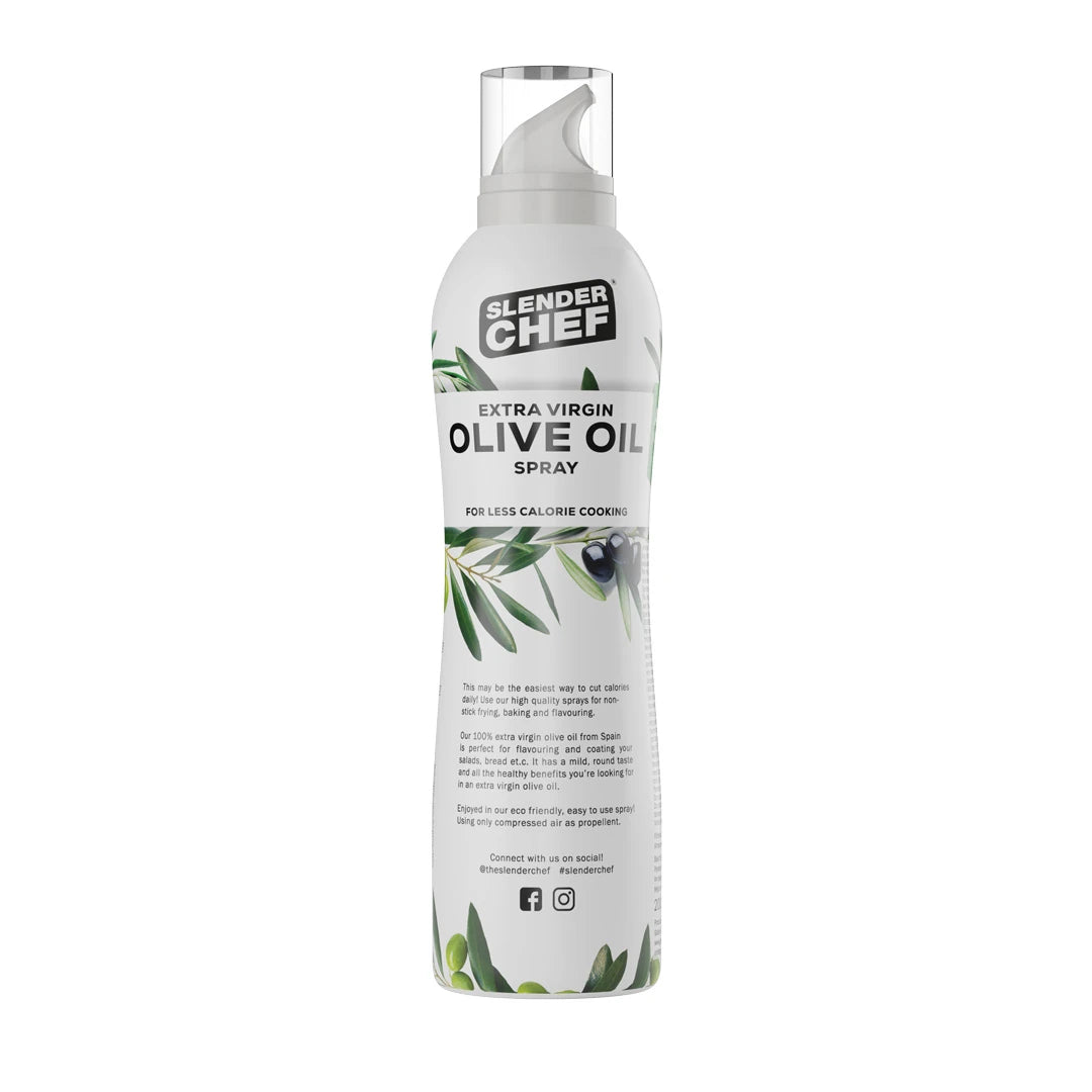 Slender Chef Cooking Spray 200 ml i en vit flaska med olivmotiv för varianten Olive Oil., bild 3 av 5