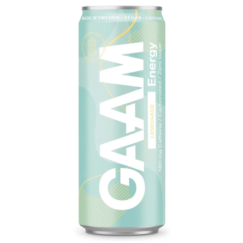 GAAM Energy 330 ml energidryck i en ljusblå burk med smaken Lemonade., bild 9 av 11