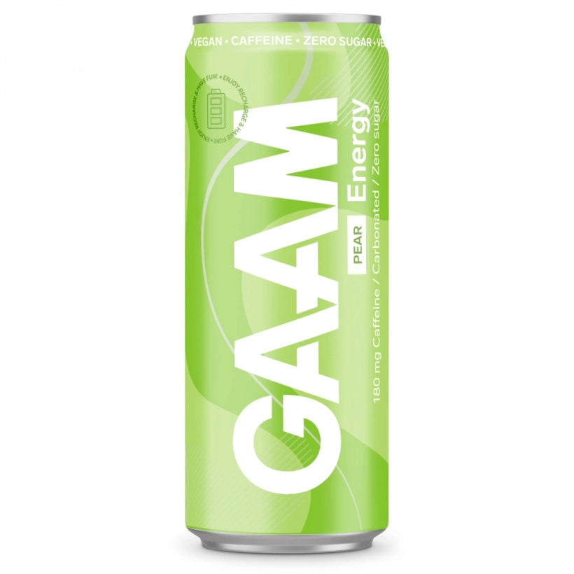 GAAM Energy 330 ml energidryck i en ljusgrön burk med smaken Pear., bild 5 av 11