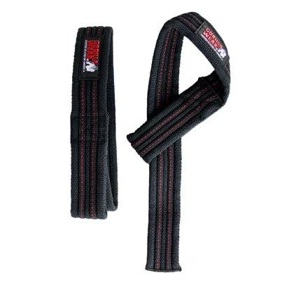 Gorilla Wear Hardcore Lifting Straps, svarta dragremmar i kraftig bomull med röda sömmar för tunga lyft., bild 1 av 1