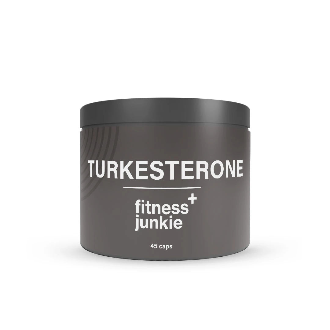 fitnessjunkie Turkesterone 45 caps förpackad i en stilren mörkgrå burk med vit text., bild 1 av 1