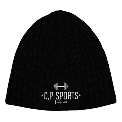 C.P. Sports Beanie White är en svart ribbstickad mössa i ullblandning med vit broderad logotyp.