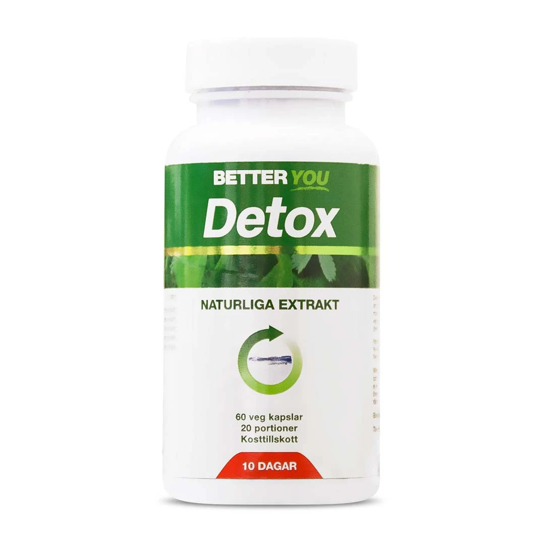 Better You Detox 60 caps i en vit burk med grön etikett och texten naturliga extrakt för en 10 dagars reningskur., bild 1 av 1