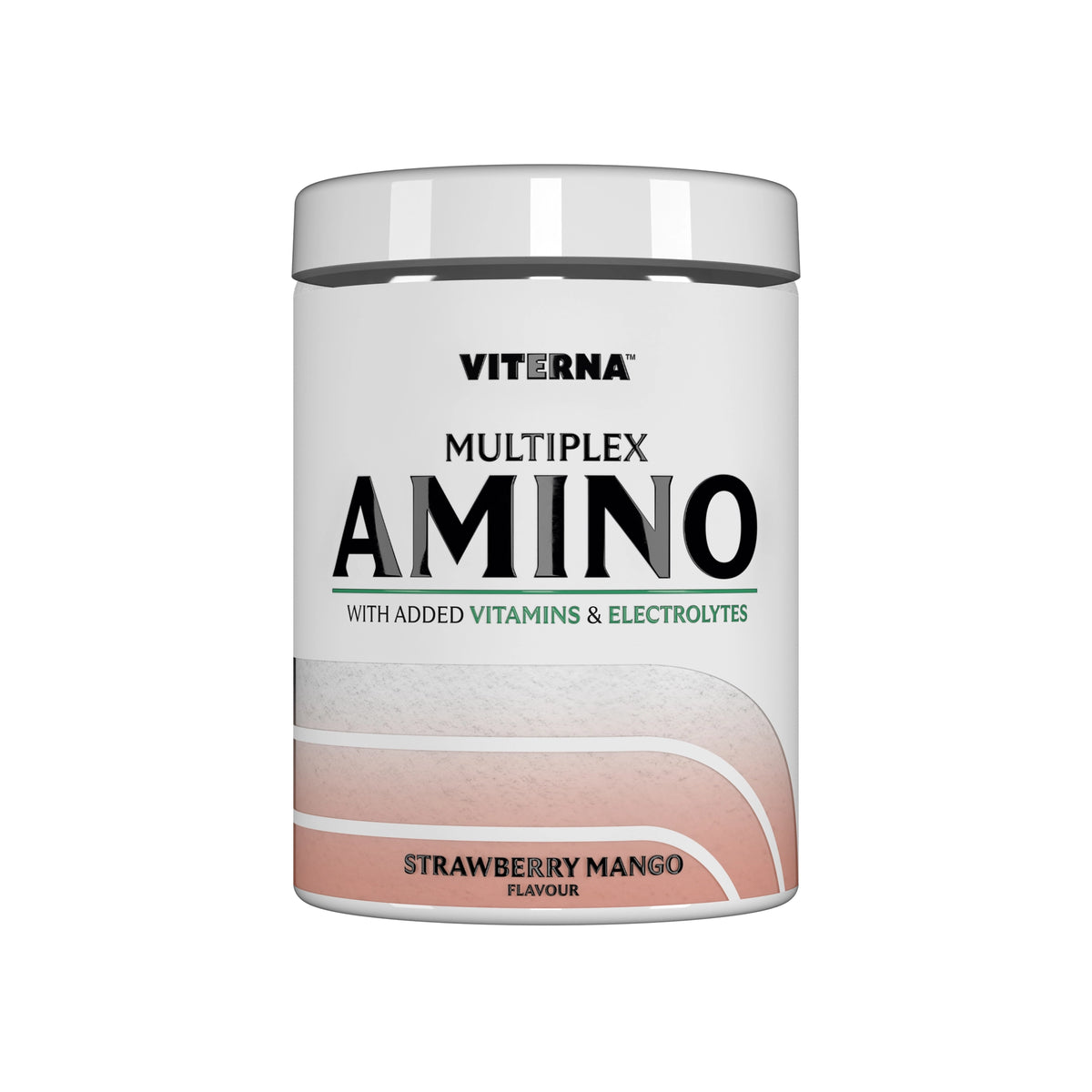 Viterna Multiplex Amino 400 g aminosyror i en vit burk med gröna detaljer och smaken Strawberry Mango., bild 6 av 9