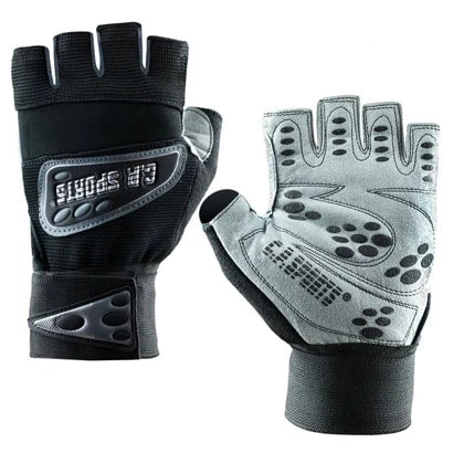 C.P. Sports Wrist Wrap Glove Black, svarta och grå träningshandskar med handledsstöd för tung styrketräning., bild 1 av 2