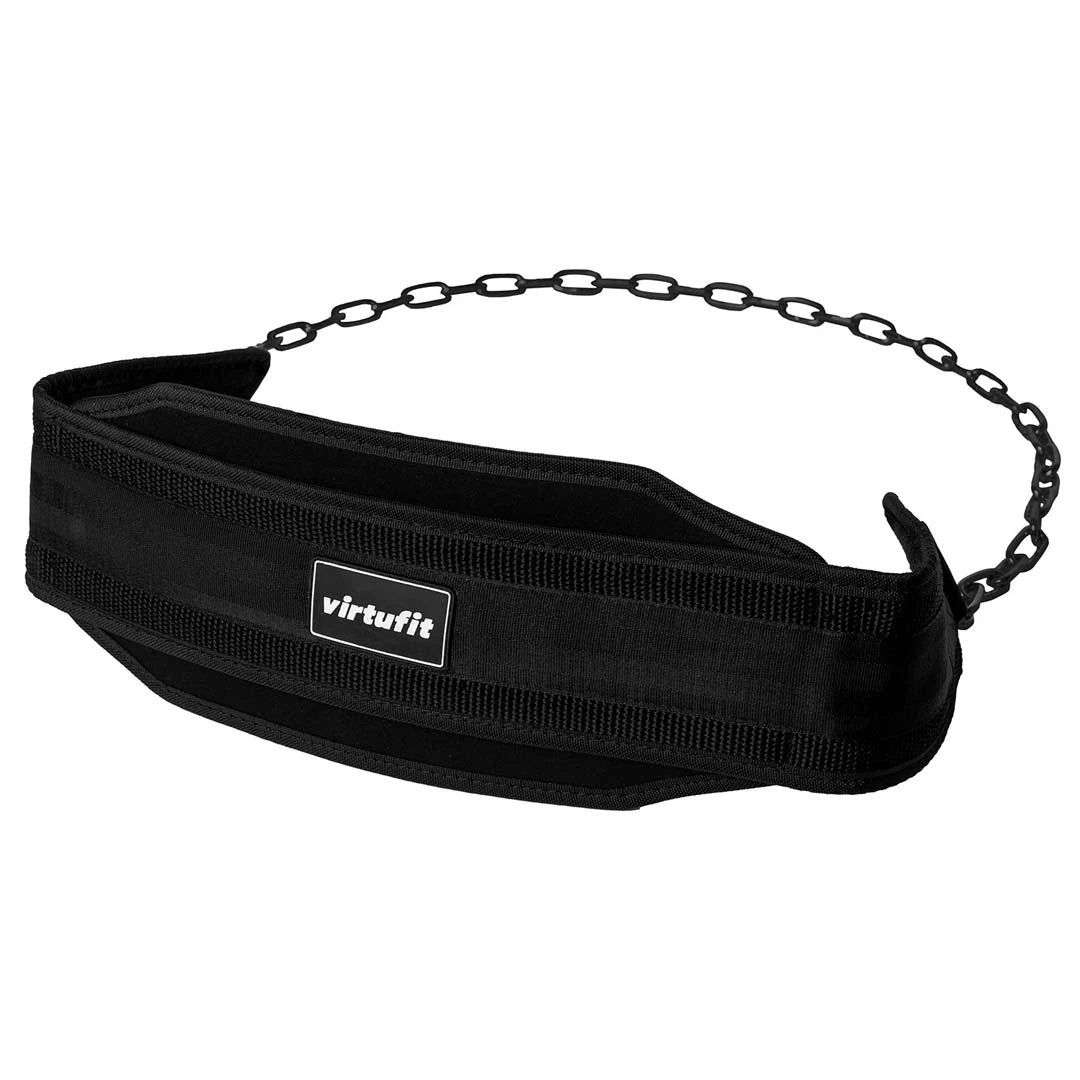 Virtufit Nylon Dip Belt Black, ett svart dipsbälte i slitstark nylon med robust stålkedja för viktbältesträning., bild 1 av 1