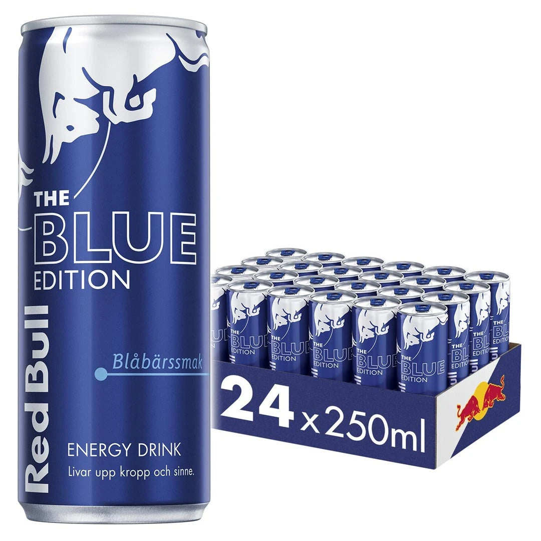 24 x Red Bull Energidryck 250 ml Blue Edition - Blåbär i ett blått flak med matchande blåa burkar för blåbärssmak., bild 1 av 1