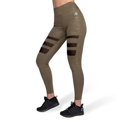 Gorilla Wear Savannah Biker Tights Army Green Camo, gröna träningstights med meshpaneler på låren och ribbade knän.