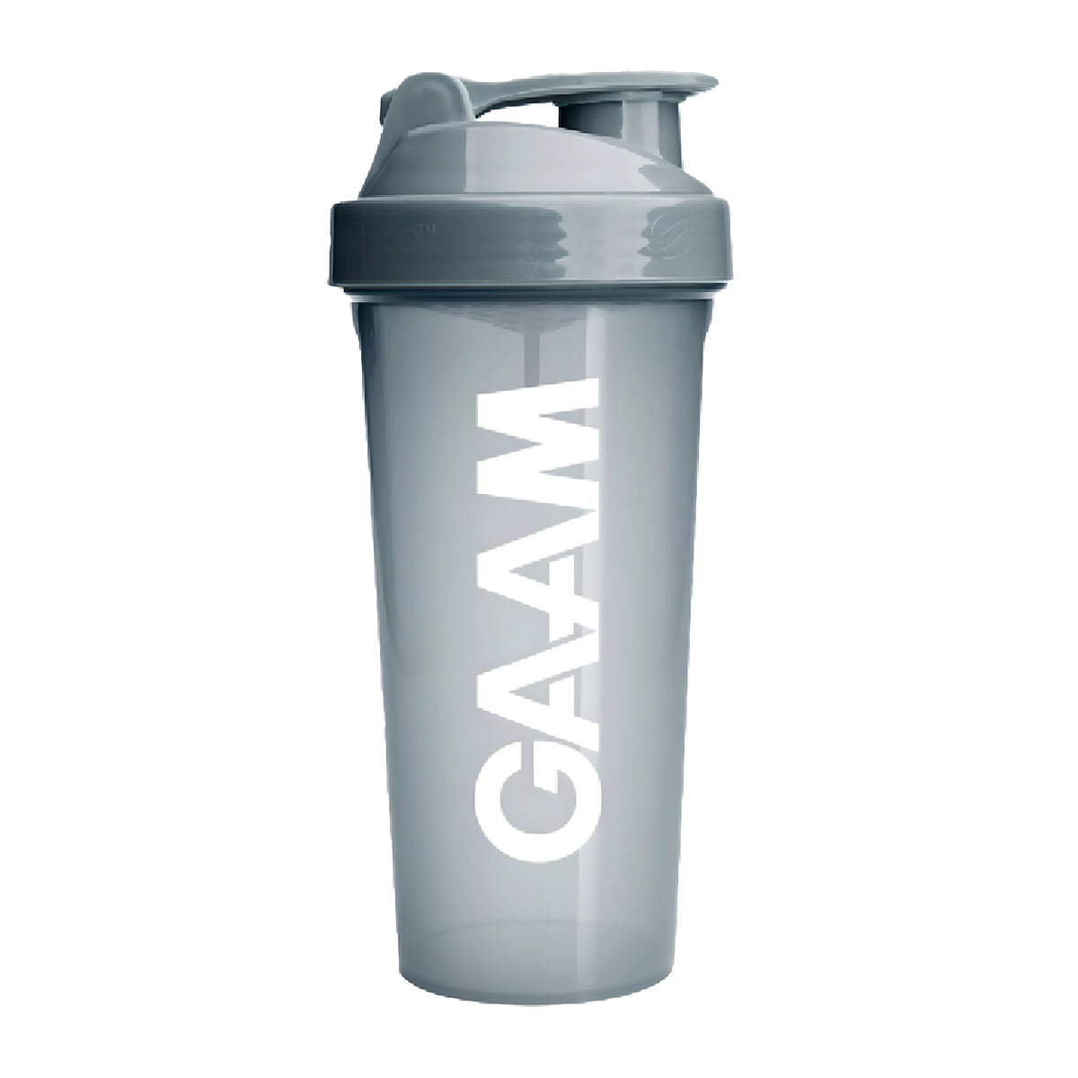 GAAM Shaker 800 ml i grått transparent utförande med vit logotyp och grått lock., bild 1 av 5