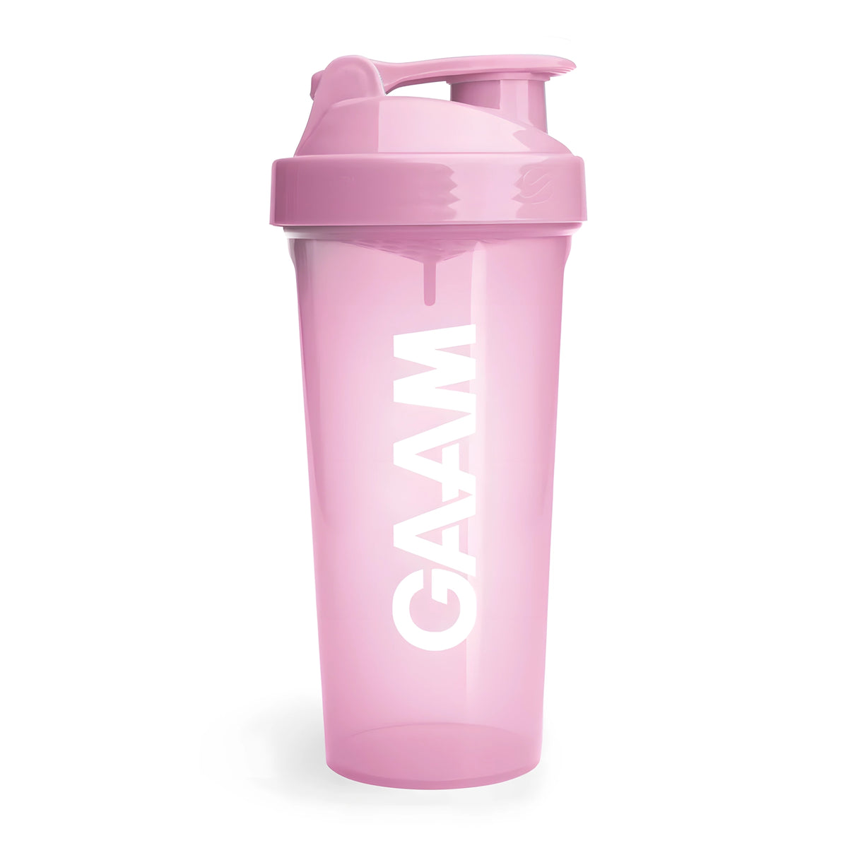 GAAM Shaker 800 ml i transparent rosa plast med vit logotyp och matchande rosa lock., bild 3 av 5
