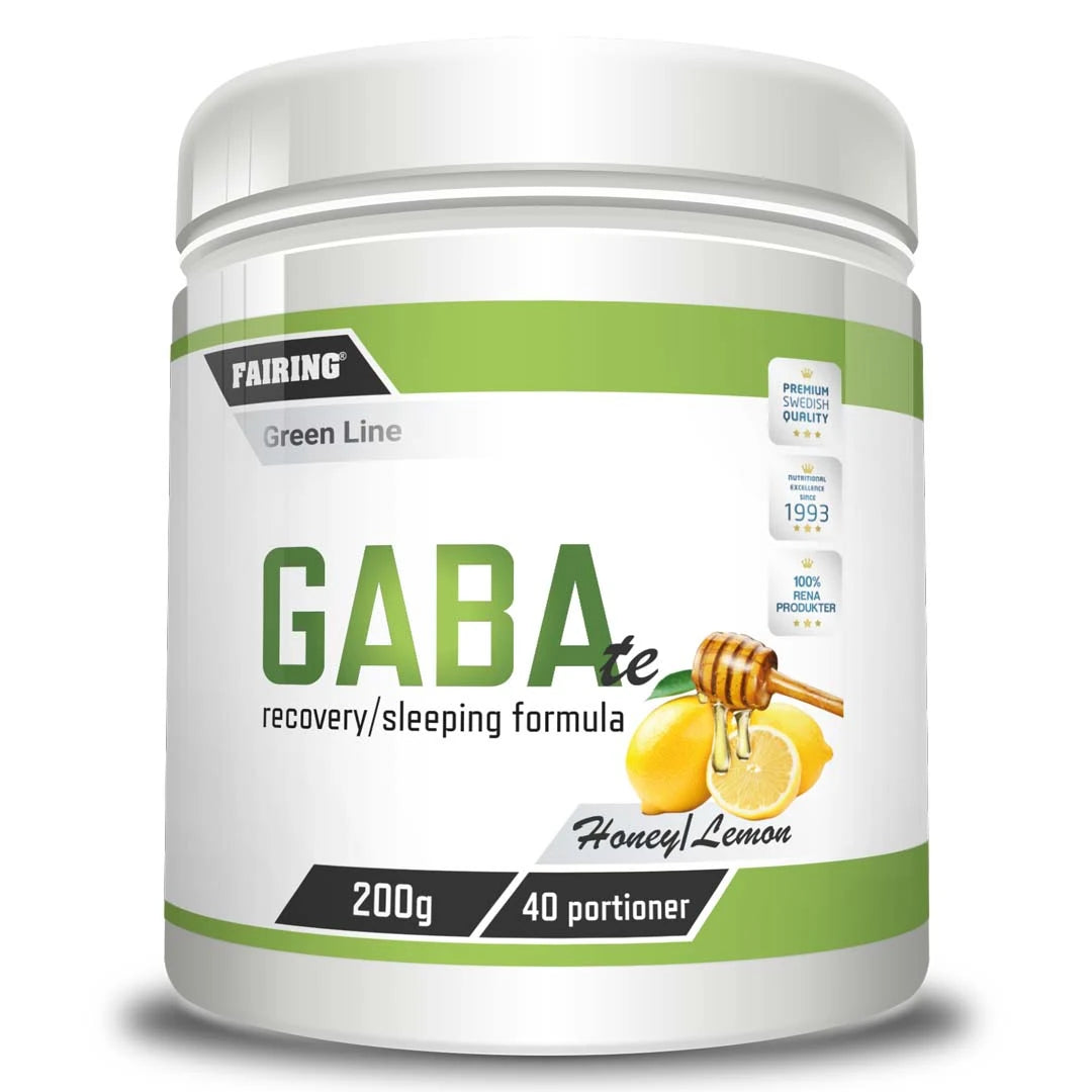 Fairing GABA Te 200 g aminosyror i en vit burk med gröna detaljer och motiv av citron och honung., bild 1 av 1