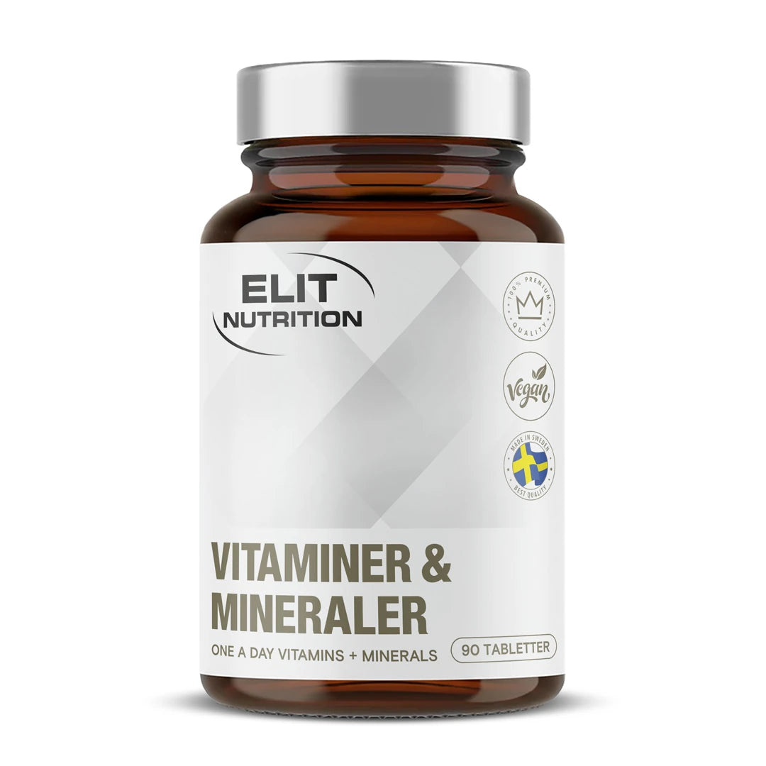 Elit Nutrition Multi Well 90 tabs i en mörkbrun burk med vit etikett och silvrigt lock för ett dagligt tillskott., bild 1 av 1