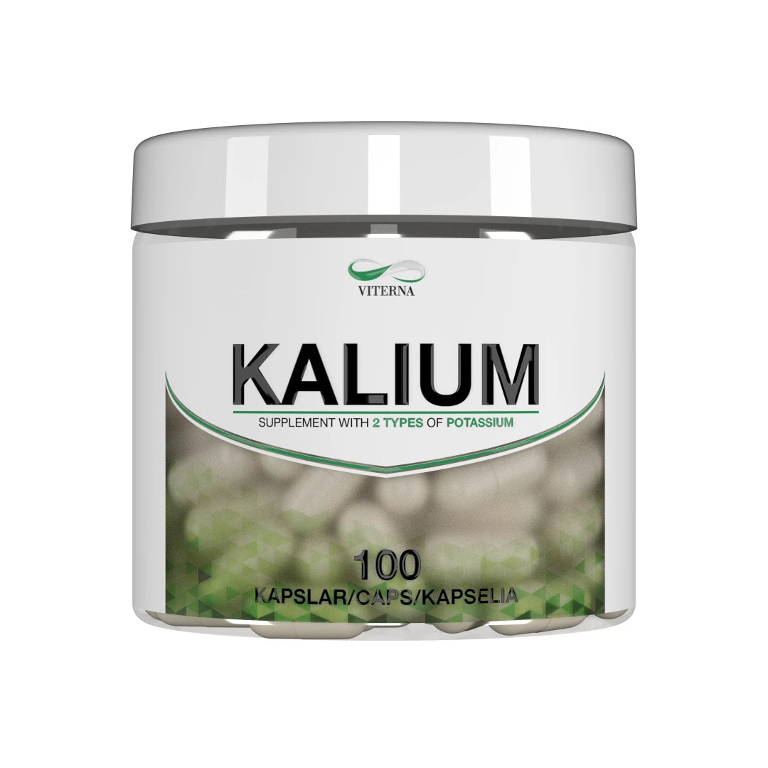 Viterna Kalium 100 caps i en vit burk, ett kosttillskott för normal muskel- och nervfunktion., bild 1 av 1