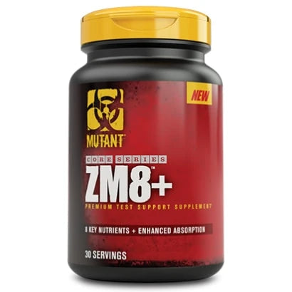 Mutant Nutrition ZM8+ 90 caps i en svart burk med gult lock och röd etikett, ett ZMA-kosttillskott., bild 1 av 1