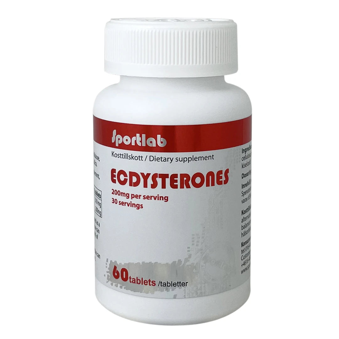 Sportlab Ecdysterone 60 tabs kosttillskott förpackad i en vit plastburk med röda detaljer., bild 1 av 1